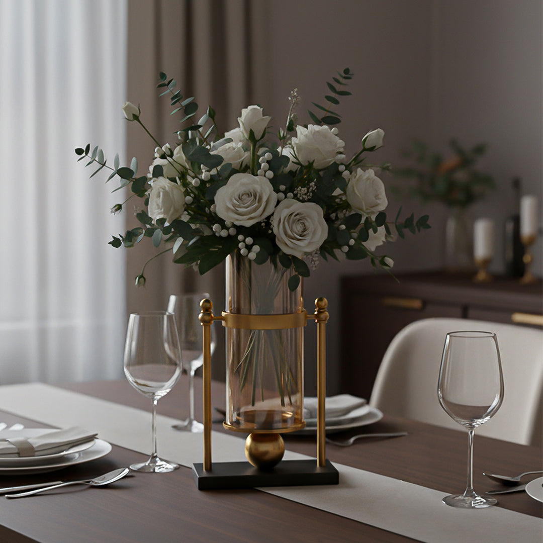 34cm Transparent Glass Vase with Candle