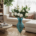 67cm Blue Glass Floor Vase and 12pcs White Artificial Flower Set