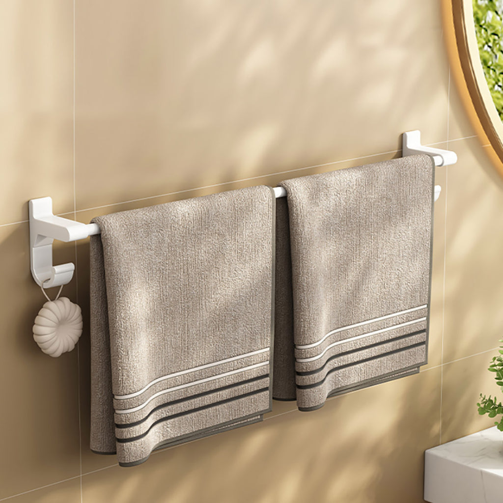 52cm White Wall-Mounted Double Pole Towel Holder with Hooks