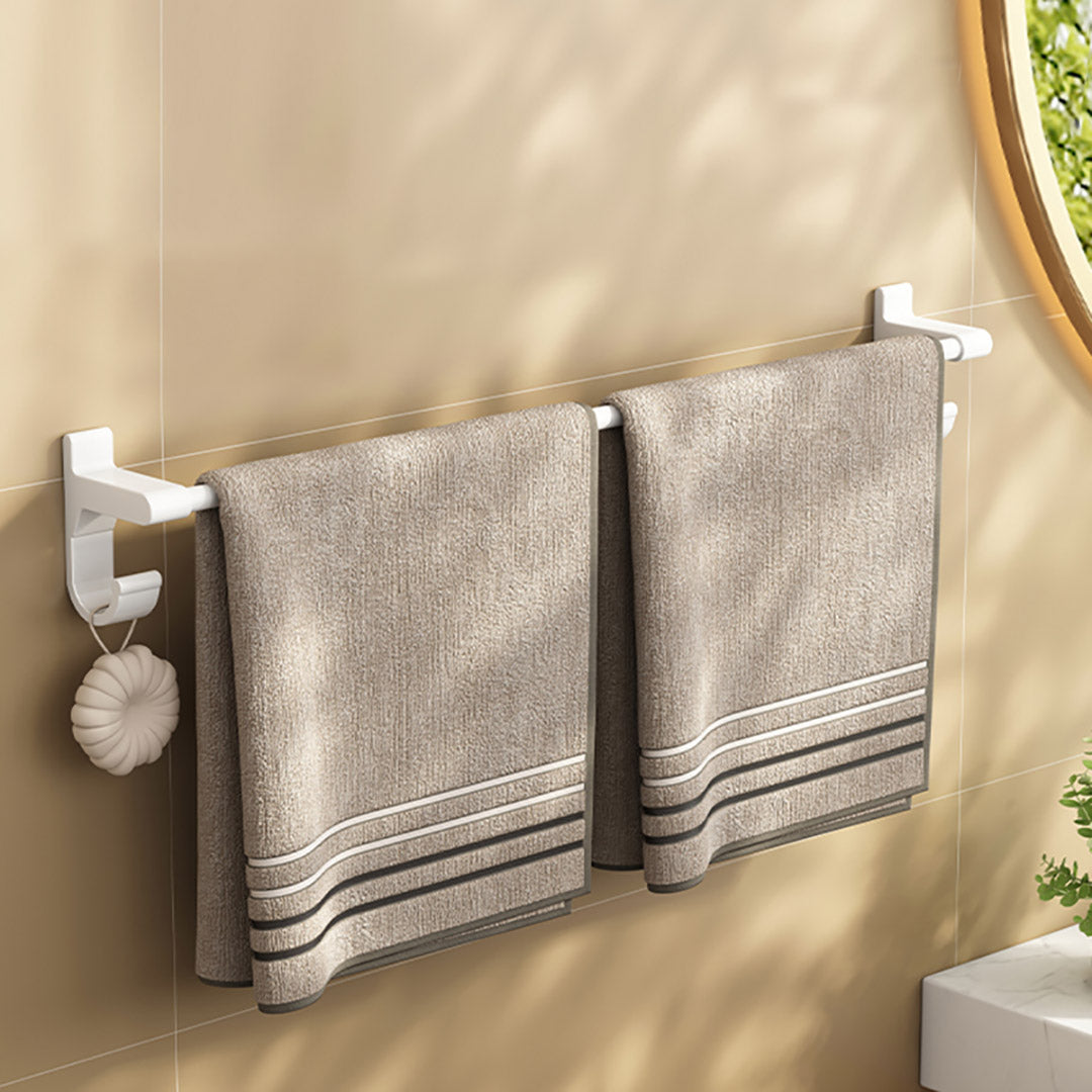 52cm White Wall-Mounted Double Pole Towel Holder with Hooks