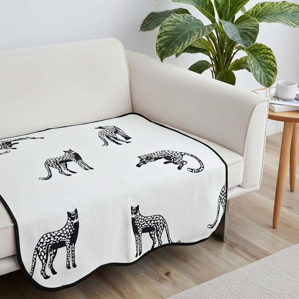 SOGA One-Seater White Leopard Print 90x90cm Throw Blanket Sofa Cover