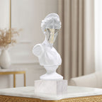 SOGA 45cm White Classical Bust Sculpture Resin with Gold Striped Mask for Modern Home Décor