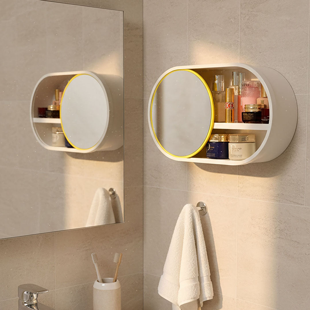 39cm Oval Wall-Mounted Mirror Storage Box