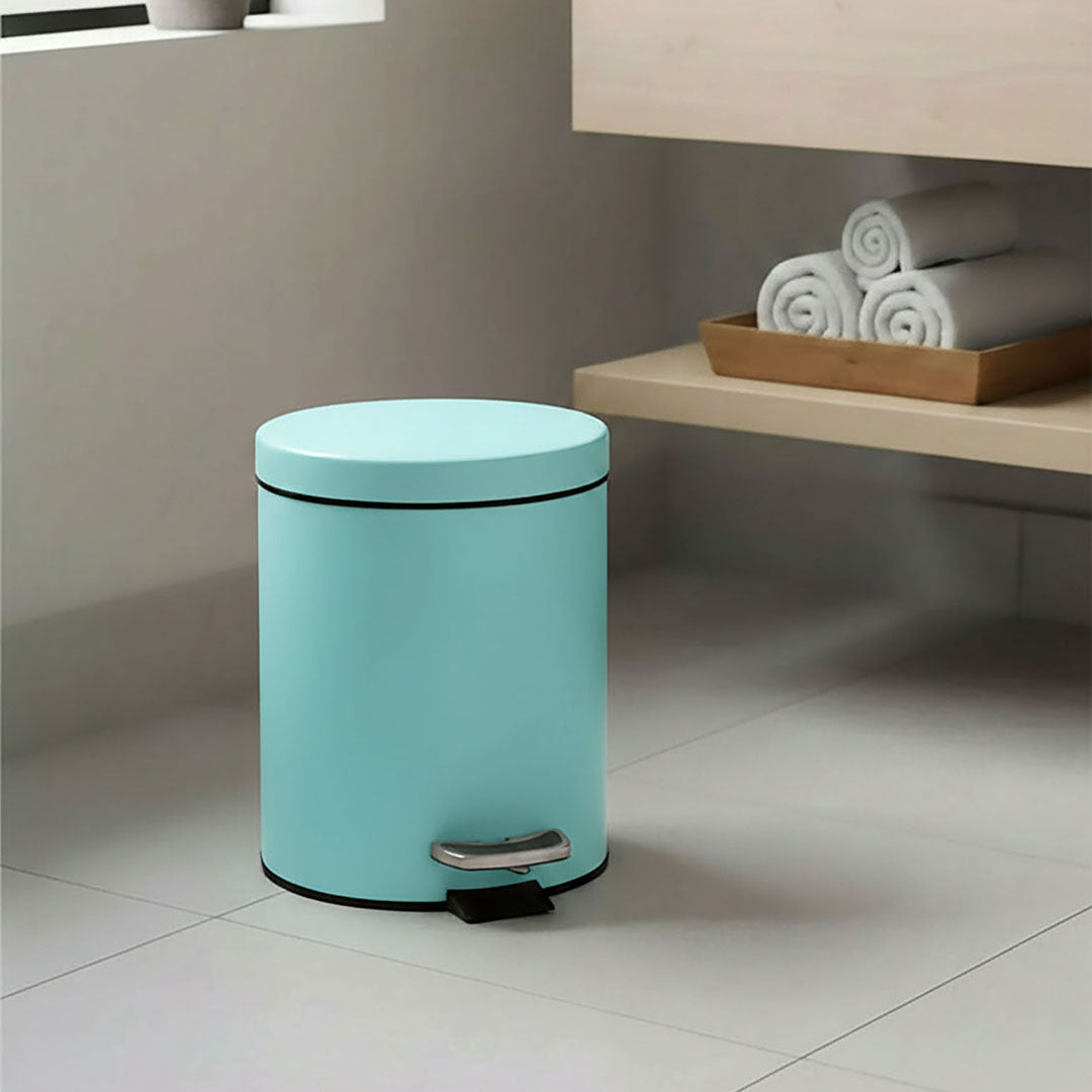 Foot Pedal Stainless Steel Trash Bin Round 7L Blue