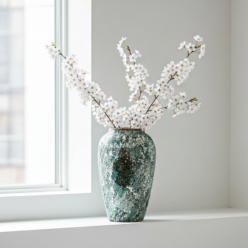 SOGA 30x19cm Green Medium Ceramic Flower Vase Elegant Living Room Home Decor