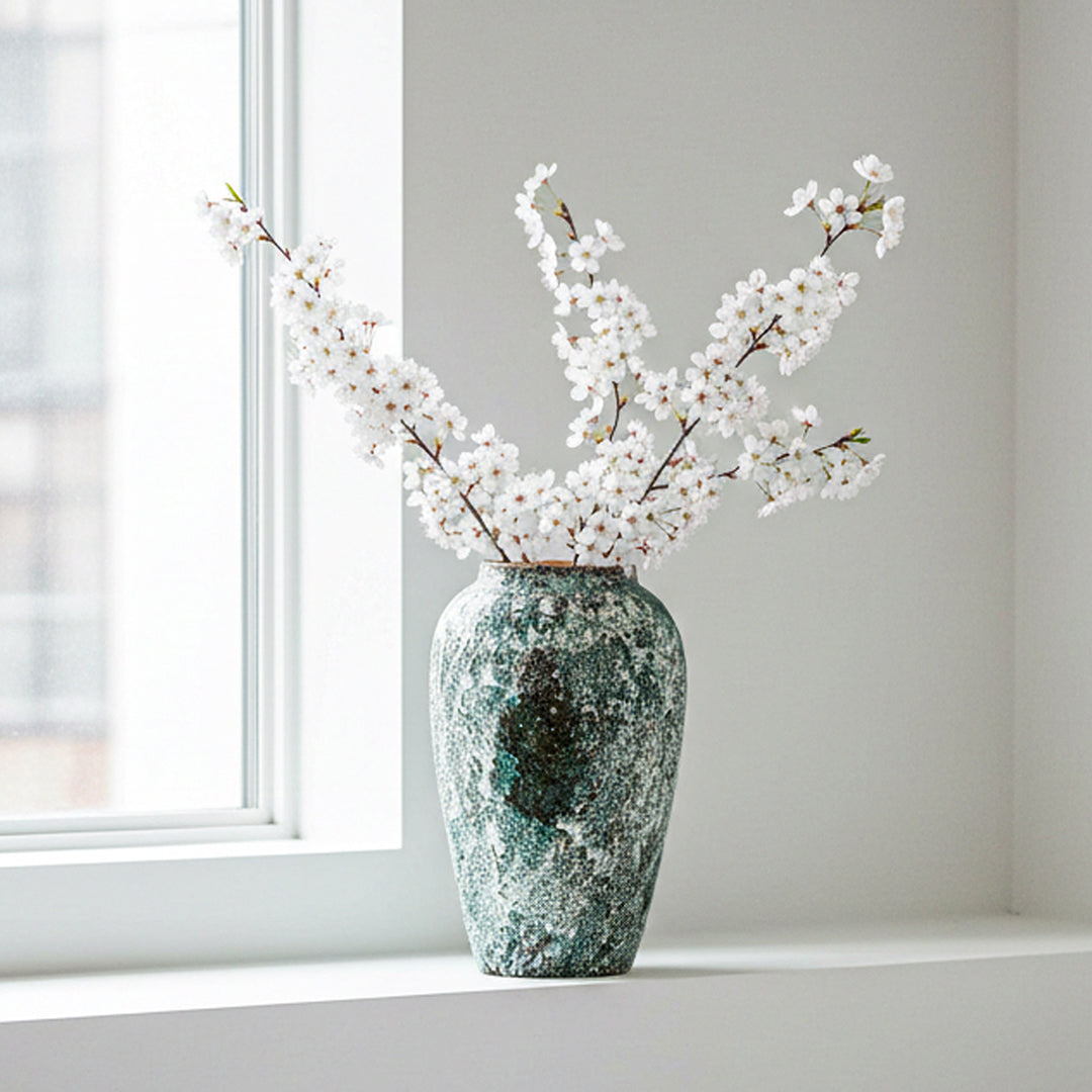 SOGA 30x19cm Green Medium Ceramic Flower Vase Elegant Living Room Home Decor