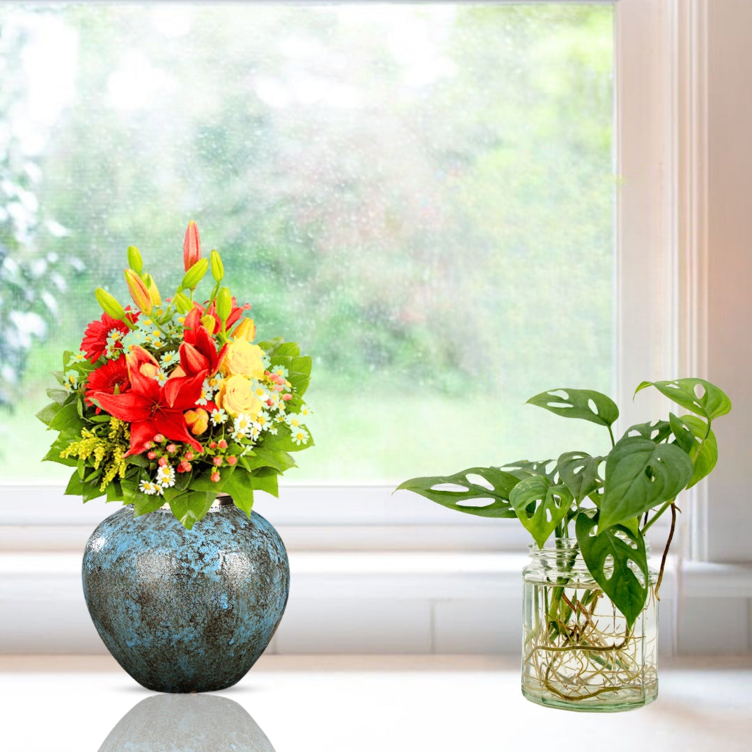 21x22cm Light Blue Small Ceramic Flower Vase Elegant Living Room Home Decor