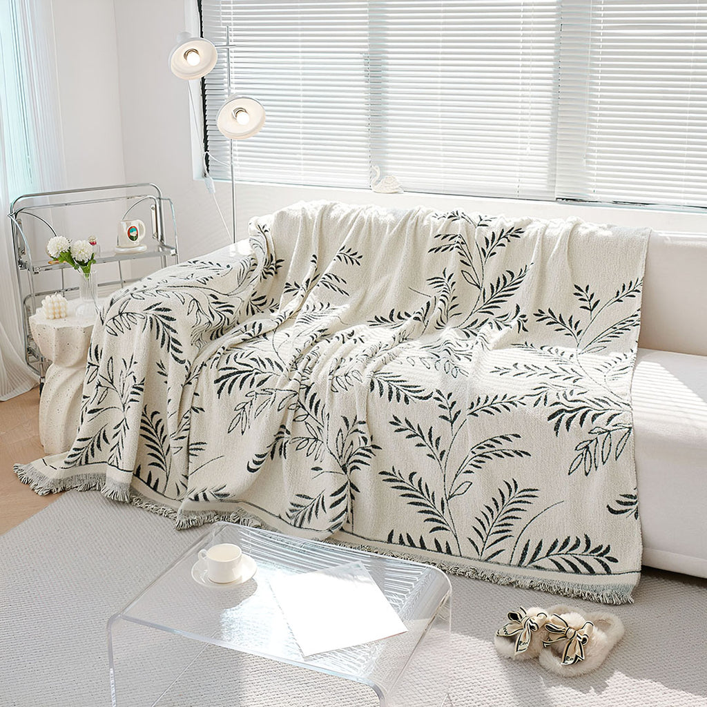 SOGA Three-seater White Sofa Cover Leaf Print 180x340cm Polyester