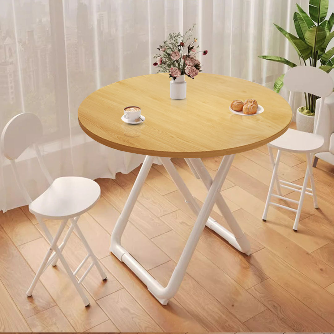 80cm Wood Color Round Table with White Legs
