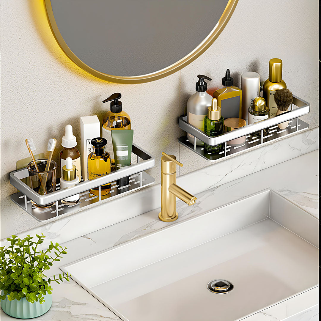 Silver Wall-Mounted Rectangular Bathroom Rack