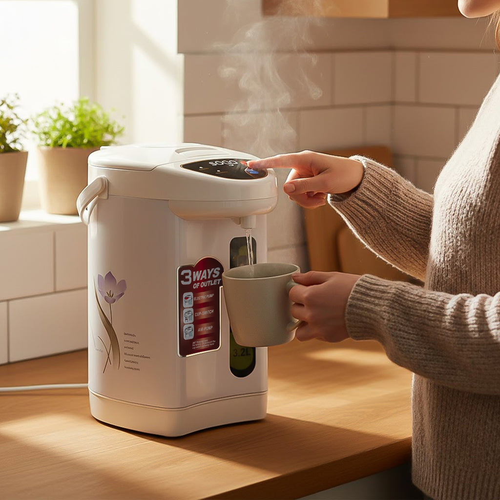 SOGA 2X 3.2L White Plastic Exterior Electric Thermal Pot Dispenser with 3 Dispensing Modes