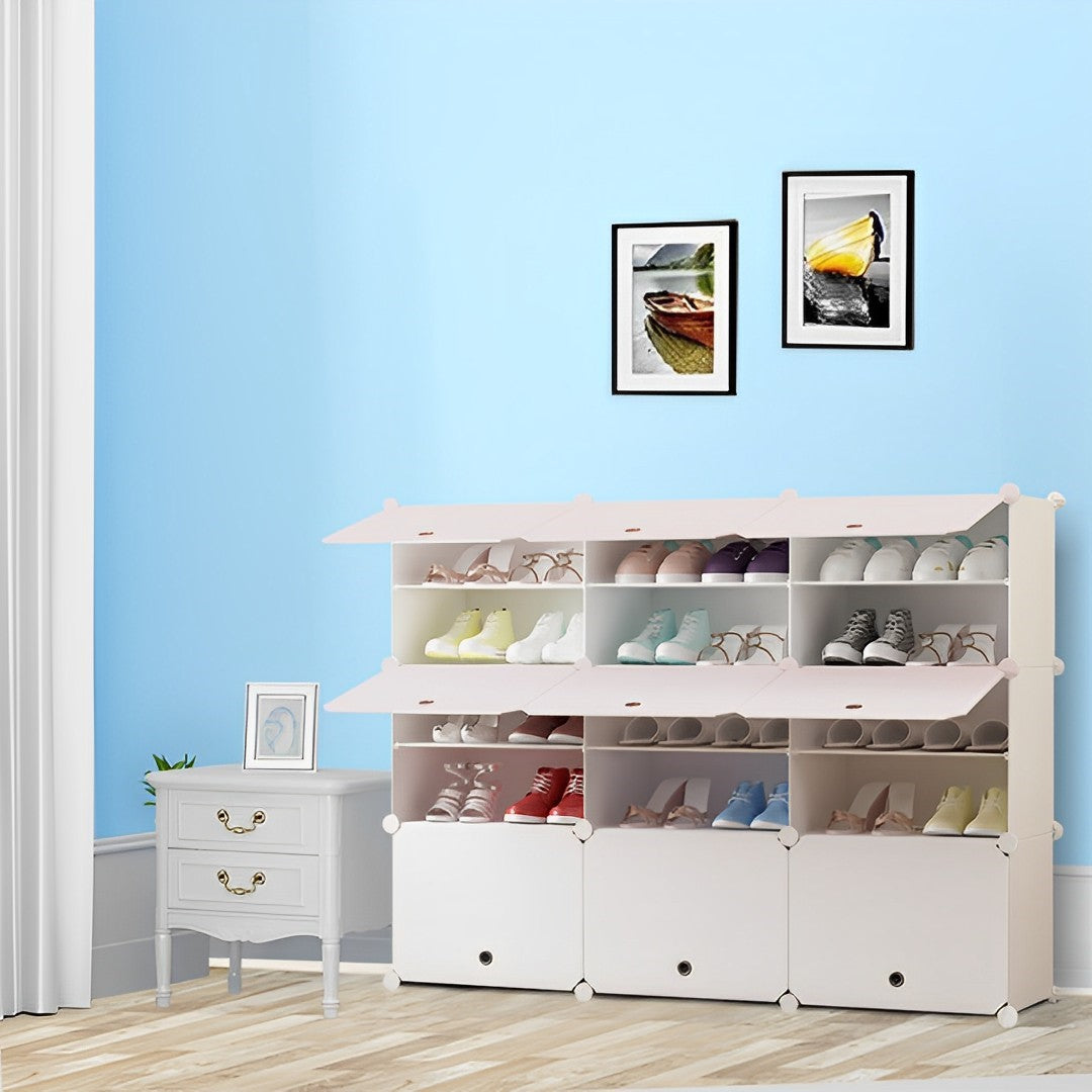 5 Tier 3 Column White Shoe Rack Organizer