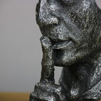 SOGA 31cm Black Resin Sculpture Silent Shush Face Design Modern Art