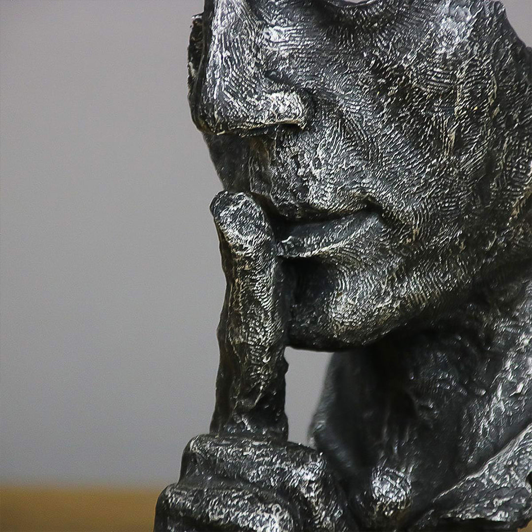 SOGA 31cm Black Resin Sculpture Silent Shush Face Design Modern Art