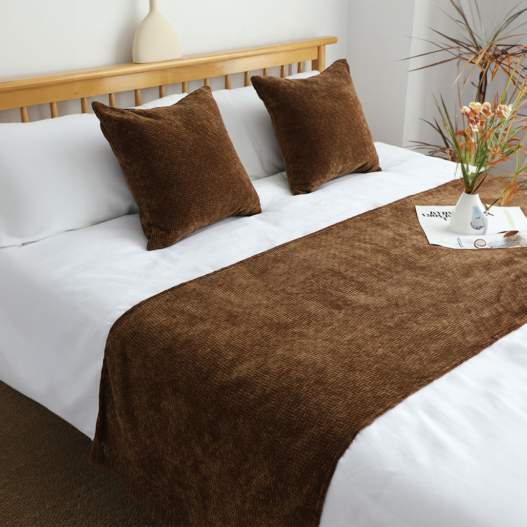 70cm Brown Vintage Bed Scarf Runner Bedding Tail Pad Flag For Home Hotel Set of 3