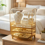 3 Tier Golden Yellow Multifunctional Countertop Cosmetic Storage Drawer Type Organiser