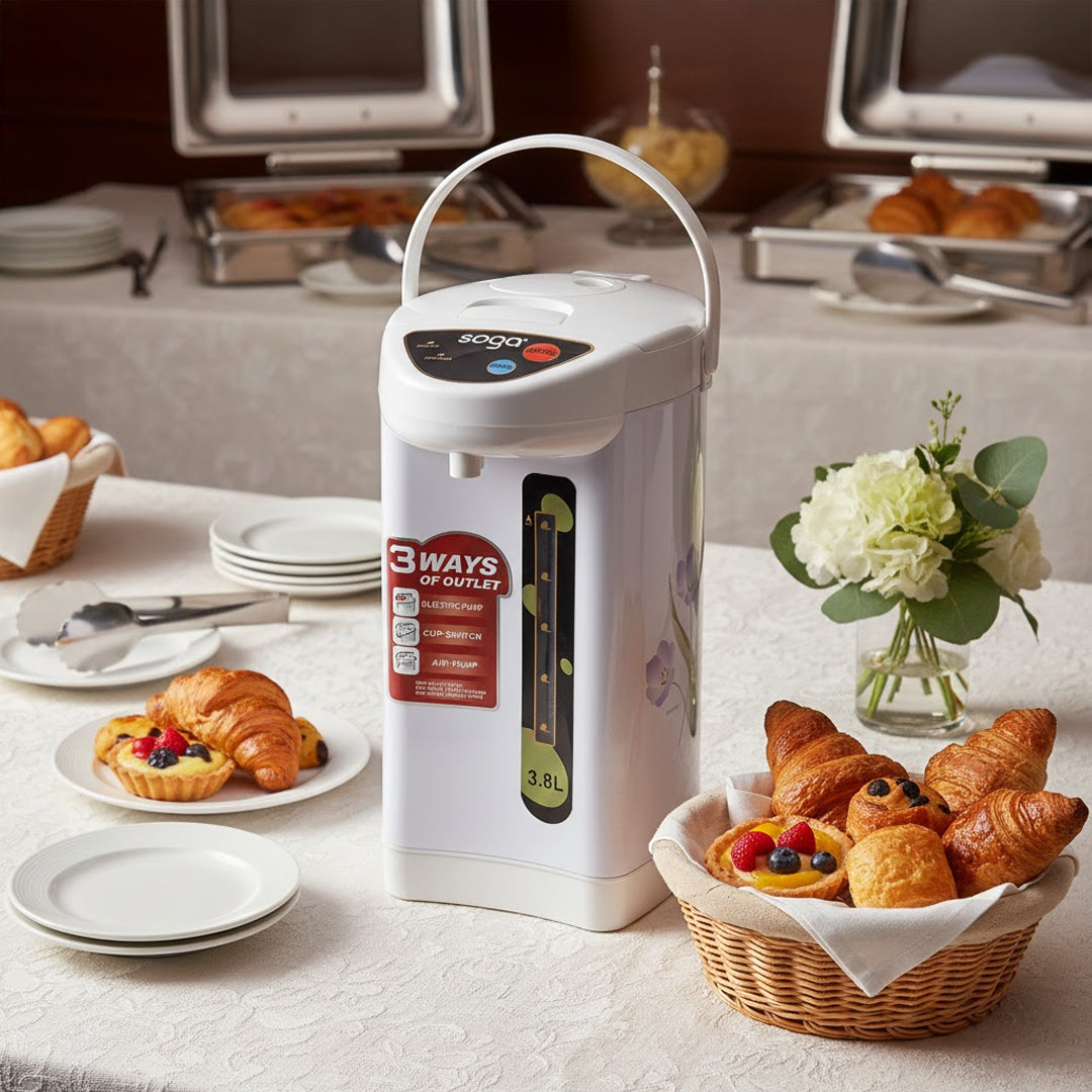 SOGA 2X 3.8L White Plastic Exterior Electric Thermal Pot Dispenser with 3 Dispensing Modes
