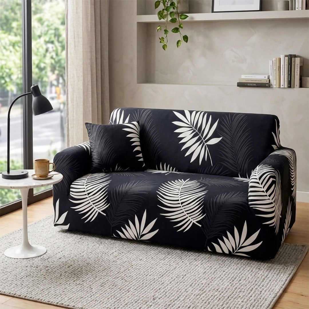 High Stretch 2-Seater Leaf Design Sofa Slipcover