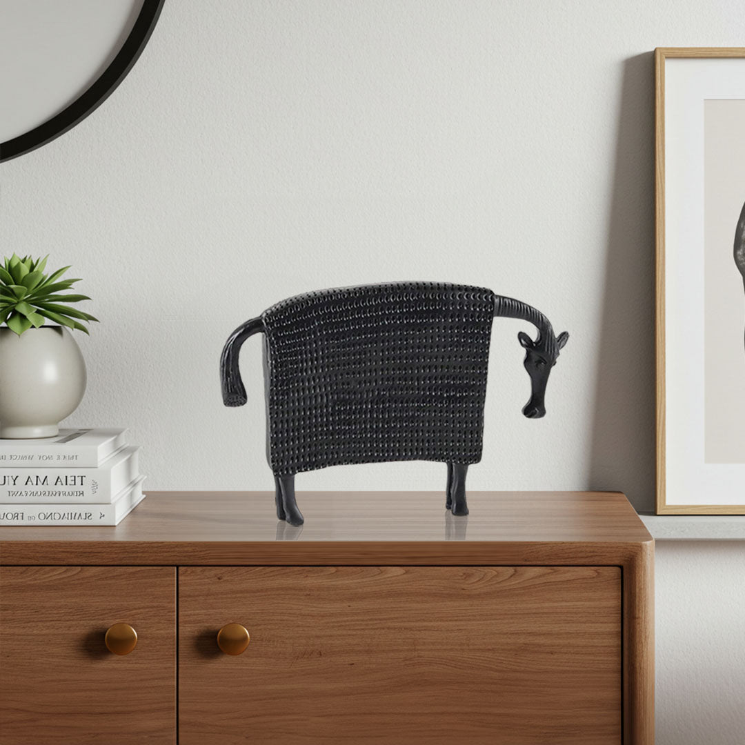 SOGA 24cm Black Cow Sculpture with Dotted Pattern in Resin for Modern Home Décor