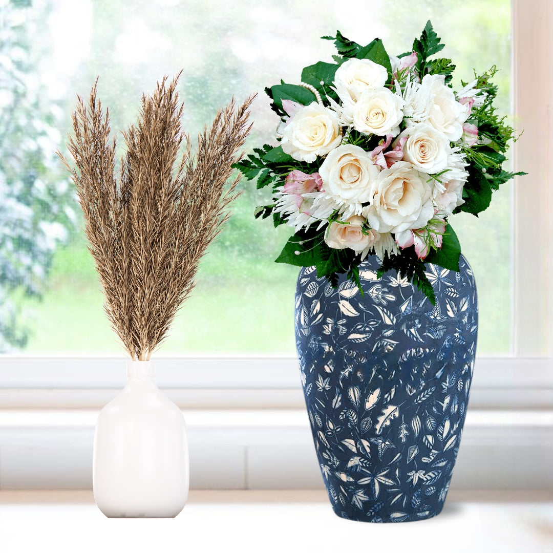 30x19 Blue Medium Ceramic Flower Vase Elegant Living Room Home Decor
