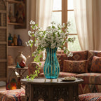 51cm Blue Glass Floor Vase with Metal Stand