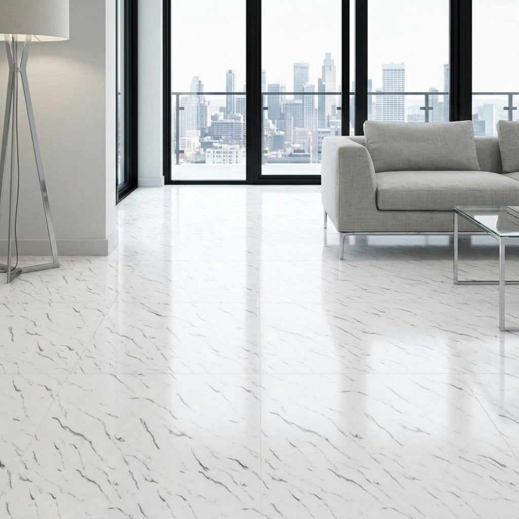 SOGA Peel & Stick Floor and Wall Tiles 60 x 60cm 10 Pack White Faux Marble