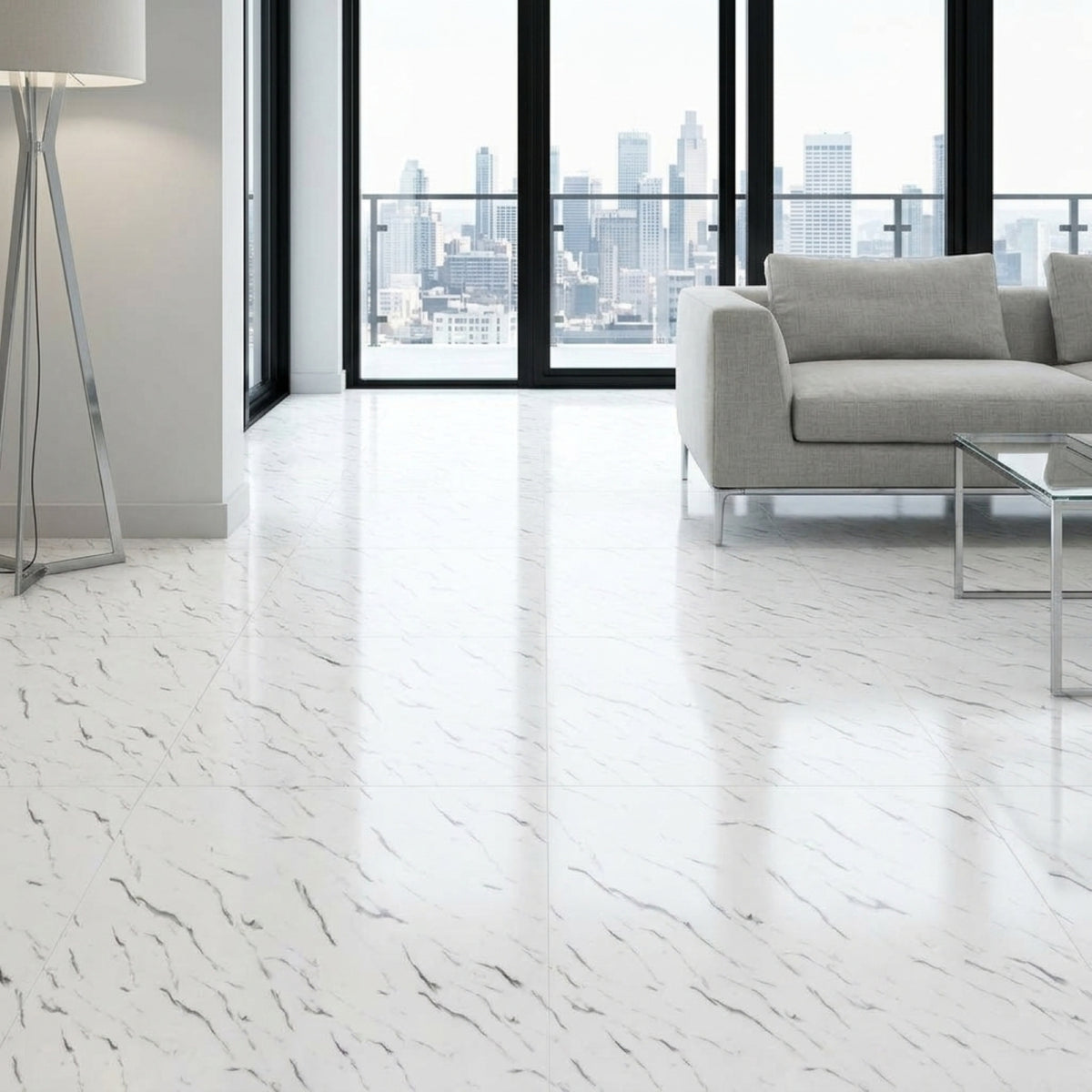 SOGA Peel & Stick Floor and Wall Tiles 60 x 60cm 10 Pack White Faux Marble