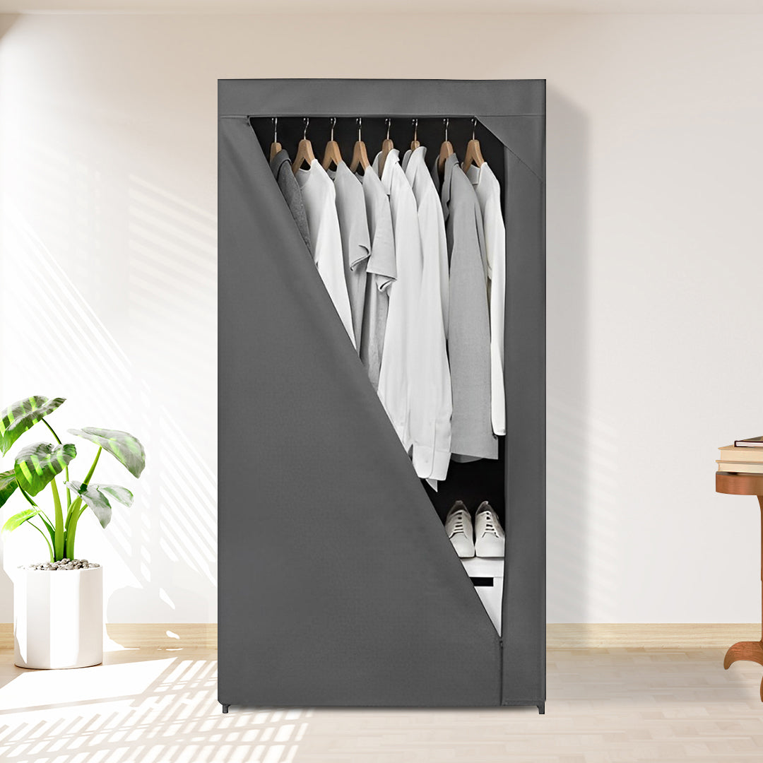 SOGA 75x45xcm Gray Clothes Organizer Rack with Zippered Dust Cover