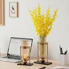 42cm 32cm Transparent Glass Vase with Yellow Flower and Candle Set