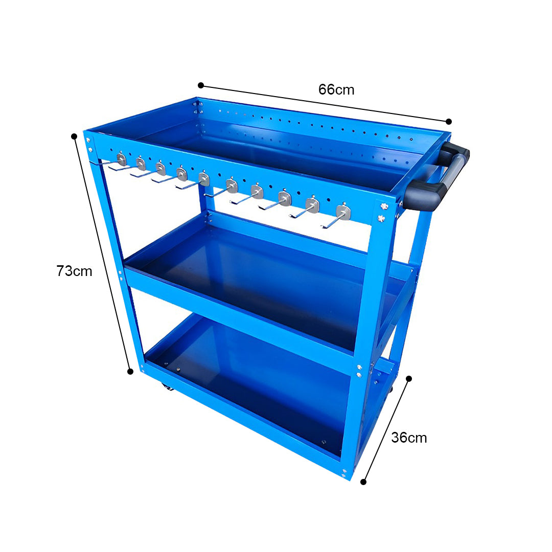 3 Tier Tool Storage Car with Hooks Blue