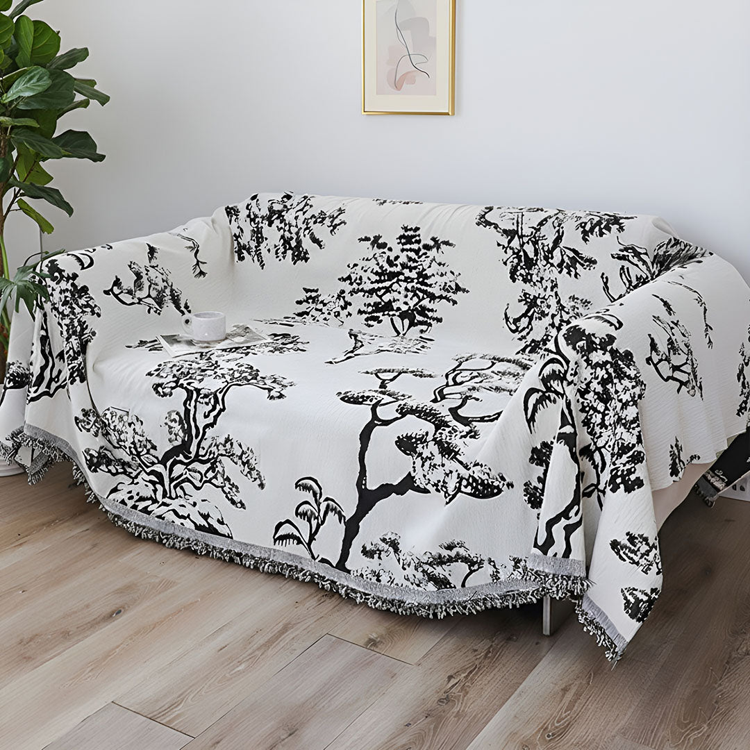 SOGA Two-seater White Sofa Cover Tree Print 180x260cm Polyester