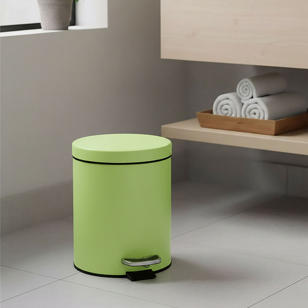 Foot Pedal Stainless Steel Trash Bin Round 12L Green
