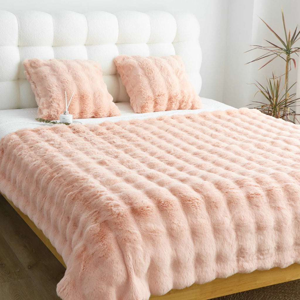 SOGA 160X200cm Throw Blanket Pink Double Layer Rabbit Fur Cozy