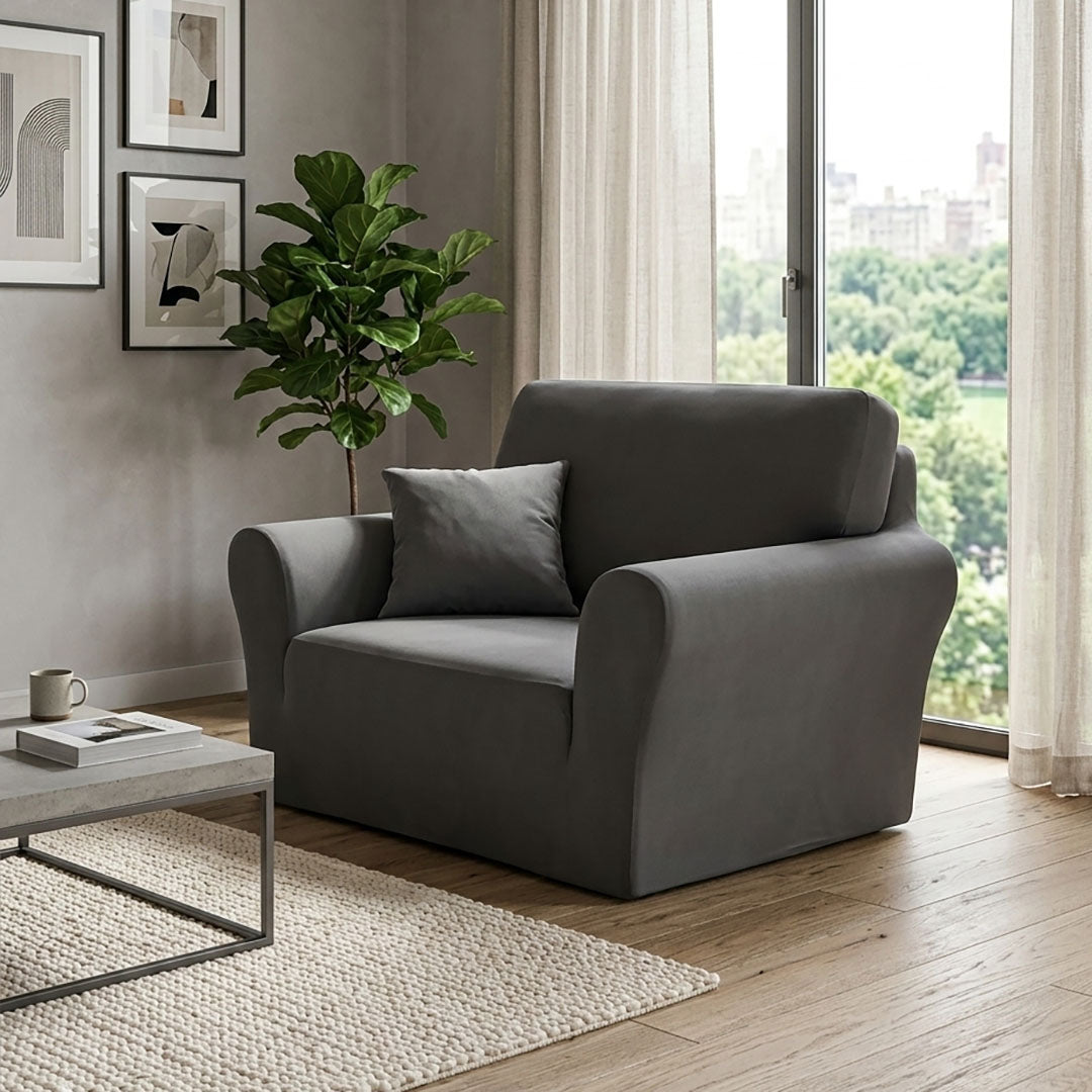 High Stretch 1-Seater Grey Sofa Slipcover