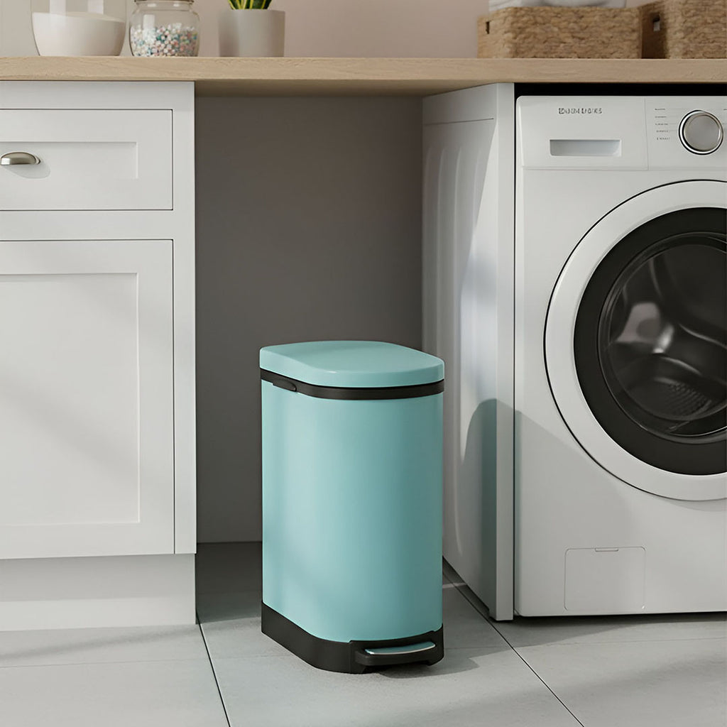 Foot Pedal Stainless Steel Trash Bin 10L U Blue