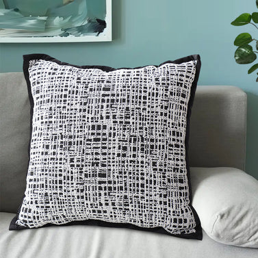 SOGA 45cm Vintage Leopard Print Sofa Black & White Grid Wide Edge Square Throw Pillow