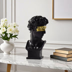 SOGA 56cm Black Resin Bust Sculpture Gold Masked Design Modern Art for Home Décor