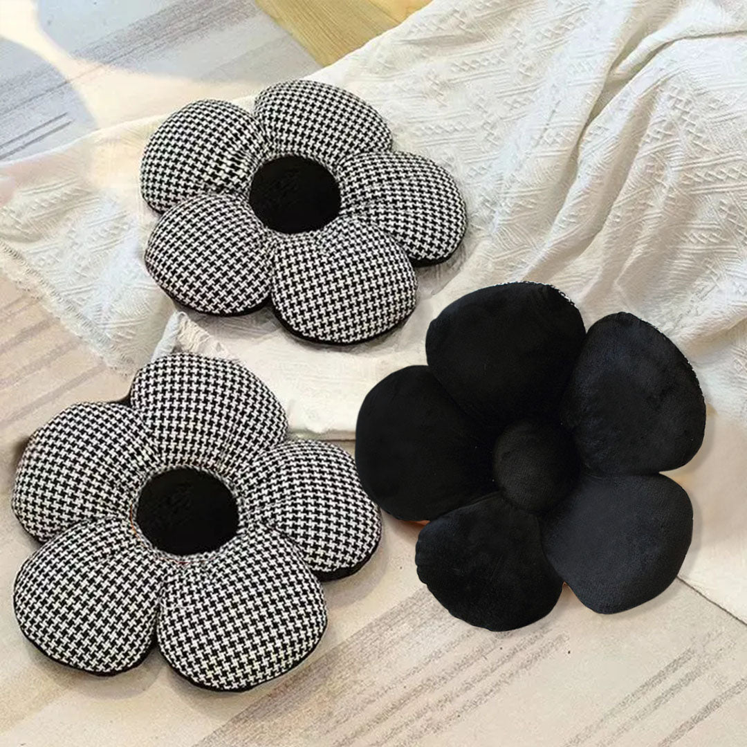 SOGA Black Flower Cushion Shaped for Floor and Sitting Throw Pillow