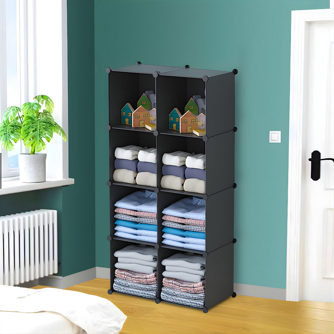 4 Tier 8-Cube Black Portable Wardrobe