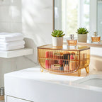 2 Tier Golden Yellow Multifunctional Countertop Cosmetic Storage Organiser