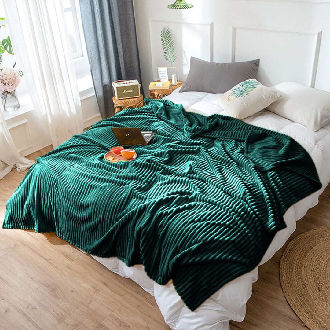 Dark Green Throw Blanket Warm Cozy Striped