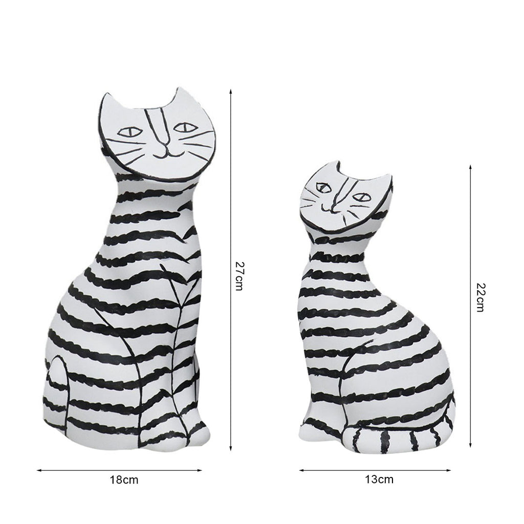 SOGA 22cm and 27cm Black & White Striped Cat Resin Sculptures for Stylish Home Décor