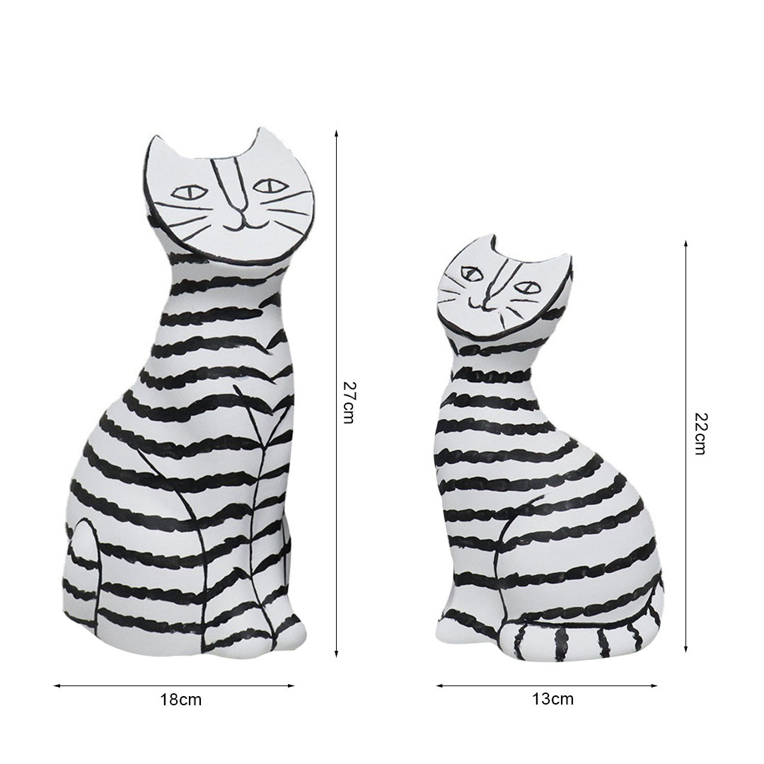 SOGA 22cm and 27cm Black & White Striped Cat Resin Sculptures for Stylish Home Décor