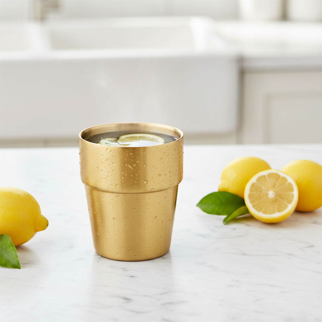 SOGA 260ml Stainless Steel Cups Set of 6 Reusable Durable Gold Drinking Tumblers