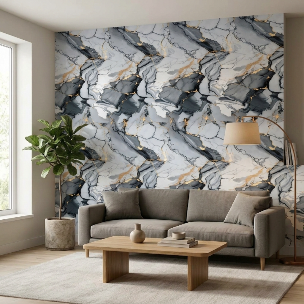 SOGA Peel & Stick Floor and Wall Tiles 30 x 60cm 10 Pack Blue Agate Faux Marble