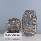 Grey Diamond Cut Glass Flower Vase with Gold Accent