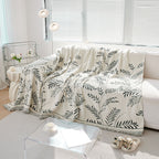 SOGA Four-seater White Sofa Cover Leaf Print 180x420cm Polyester