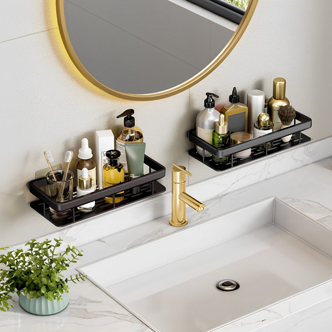 Black Wall-Mounted Rectangular Bathroom Rack