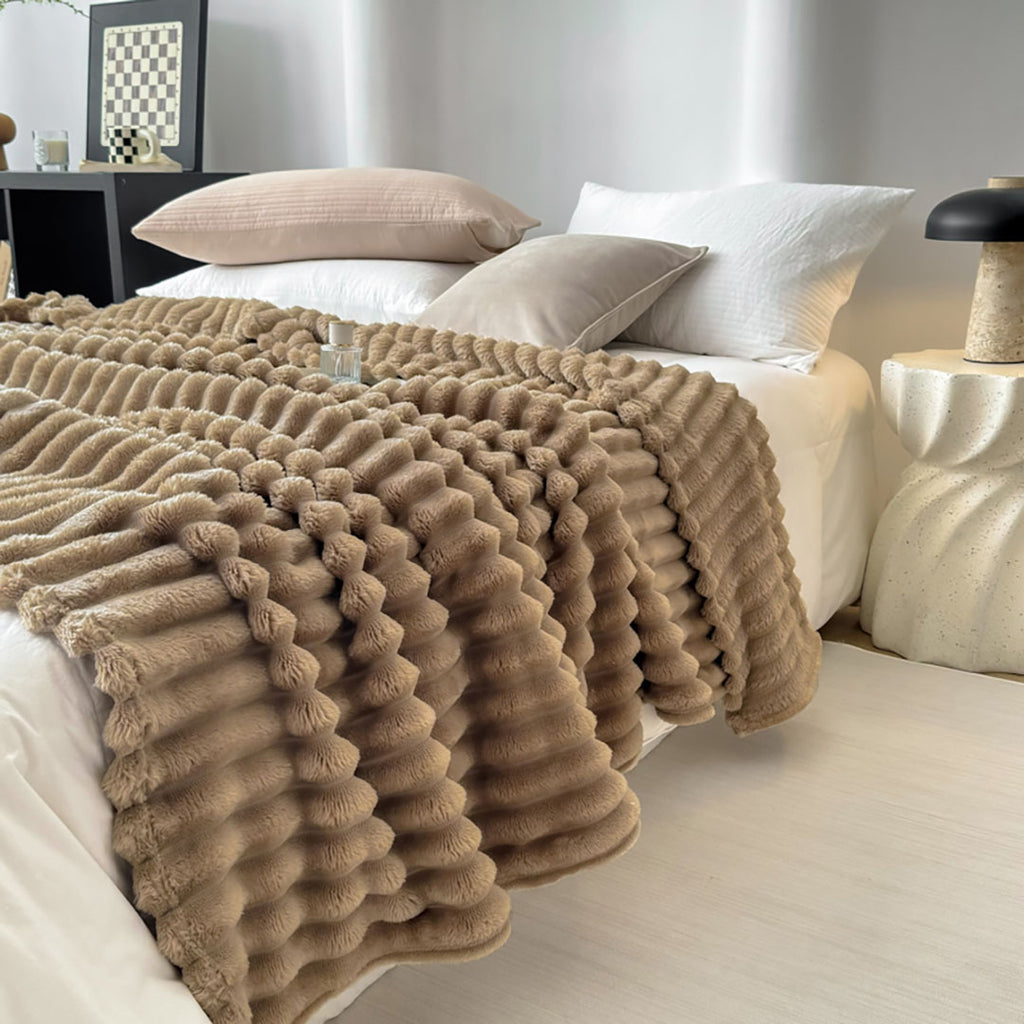 SOGA 2x 150x200cm Warm & Cozy Flannel Polyester Throw Blanket Light Brown