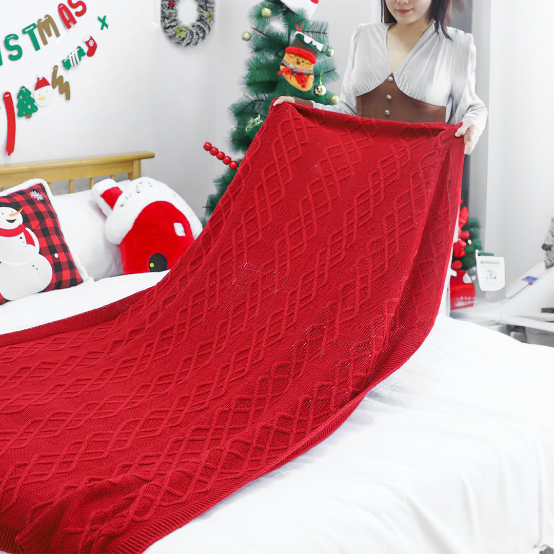 130x180cm Throw Blanket Red Christmas Chunky Yarn